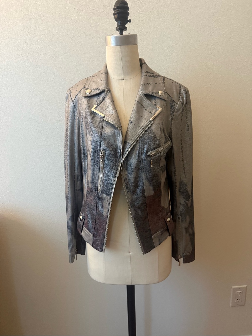 Insight Metallic Gray Moto Leather Jacket